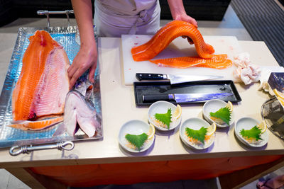 High angle view of person preparing food