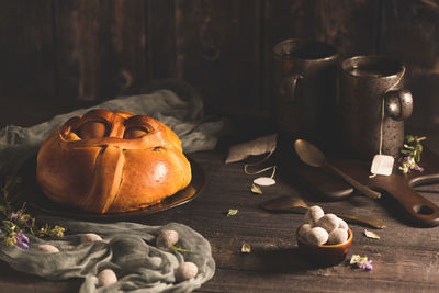 Close-up of jack o lantern on table