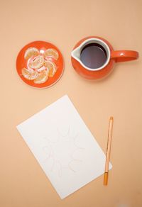 High angle view of coffee on table