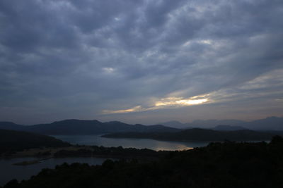 Scenic view of mountains against dramatic sky