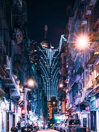 Illuminated buildings in city at night