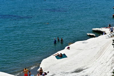 High angle view of people on beach