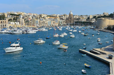 High angle view of boats in sea