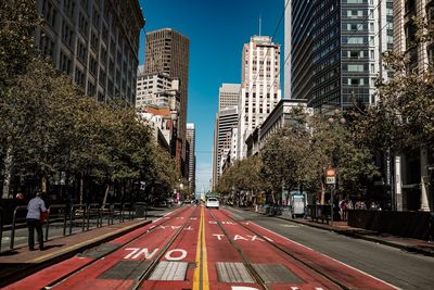 View of city street and buildings