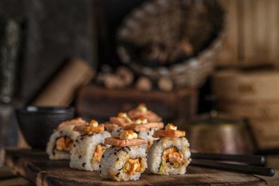 Close-up of food on table