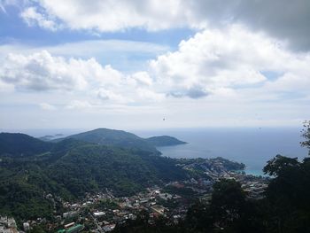 High angle view of townscape against sky