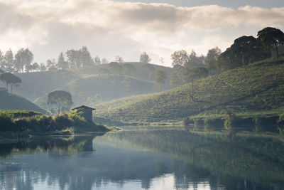 Scenic view of lake against sky