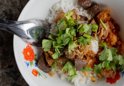 High angle view of food in plate