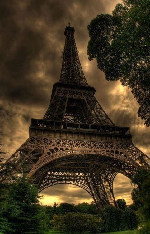 architecture, built structure, eiffel tower, sky, famous place, international landmark, low angle view, travel destinations, tree, tourism, culture, history, travel, cloud - sky, capital cities, tower, cloudy, tall - high, metal, cloud