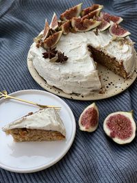 High angle view of food in plate on table