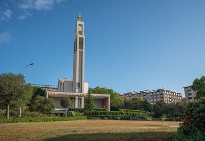 Low angle view of building against clear sky