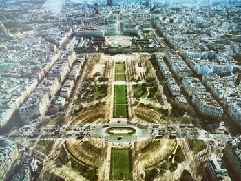 High angle view of champ de mars park amidst cityscape