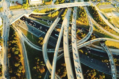 High angle view of traffic on highway in city at night