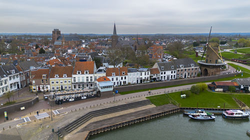 Beautiful view from above, from drone to orange, tiled roofs of houses. city of wijk bij duurstede.