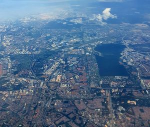 High angle view of city buildings