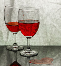 Red wine in glass on table