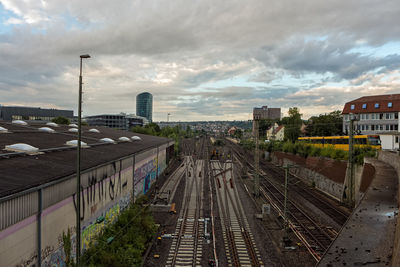 High angle view of railroad tracks against sky