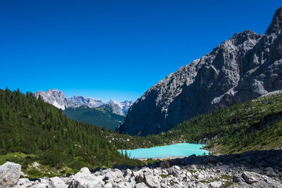 Scenic view of mountains against clear sky