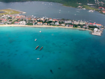 High angle view of swimming in sea