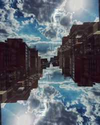 Digital composite image of buildings against sky