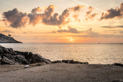 Scenic view of sea against sky during sunset