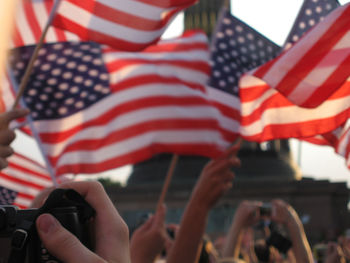 Close-up of american flags