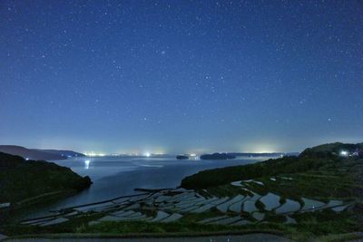 Scenic view of sea against sky at night