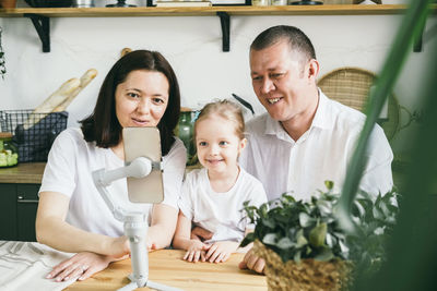 Family have fun during family video call.