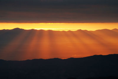 Silhouette landscape against scenic sky