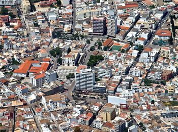 High angle view of buildings in city