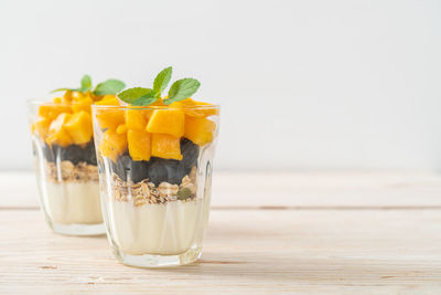 Close-up of food in glass on table