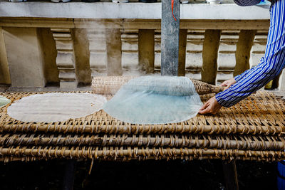 High angle view of wicker basket