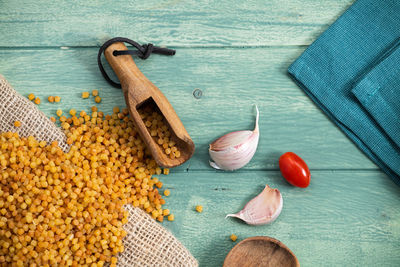 High angle view of food on table