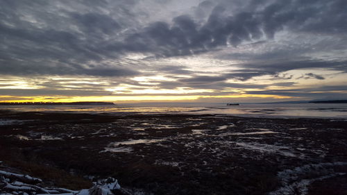 Scenic view of sea against cloudy sky