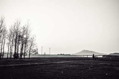 Scenic view of field against clear sky