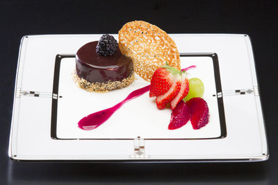Close-up of dessert served in plate