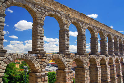 Aqueduct of segovia against sky in city