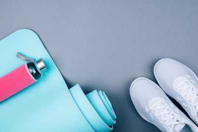 High angle view of blue paper on table