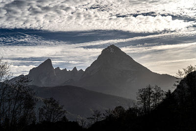 Scenic view of mountains against sky during sunset