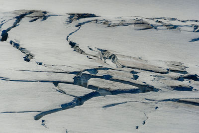 High angle view of snow covered land