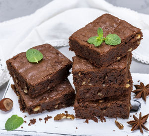 Close-up of brownie on table