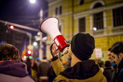 Crowd in city at night