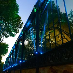 Low angle view of bridge against blue sky