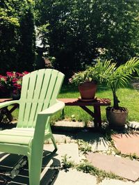 Empty chairs in a park