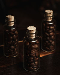Close-up of chess pieces on table
