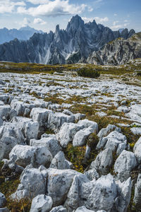 Scenic view of rocky mountains against sky