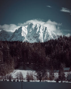 Scenic view of snowcapped mountains against sky