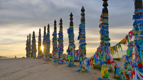 Panoramic view of temple against sky at sunset