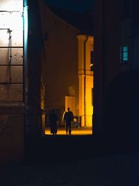 Silhouette people walking on street