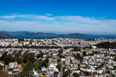 High angle shot of townscape against sky